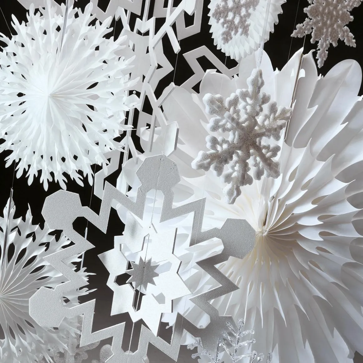 Abanico Decorativo 50cmØ Papel Blanco Copo De Nieve B1