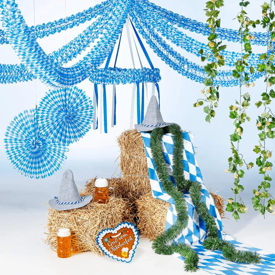 Abanico Decorativo De Papel Roseta 75 Cm Ø Azul Blanco