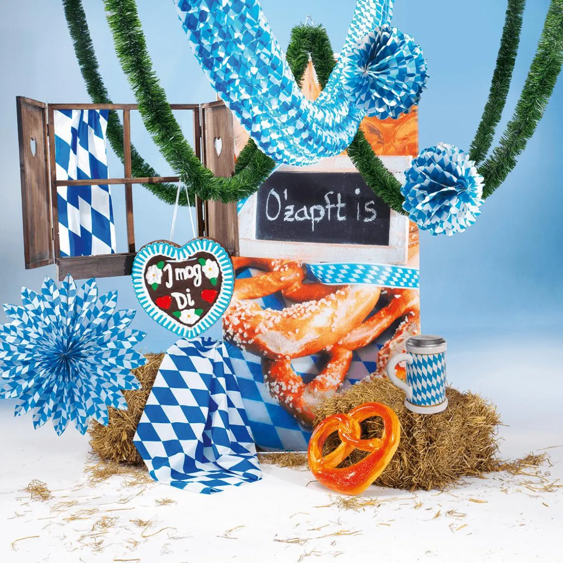 Abanico Decorativo De Papel Roseta 75 Cm Ø Azul Blanco