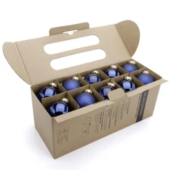 Adornos Navideños De Cristal Con 3 Acabados Diferentes En Azul Oscuro