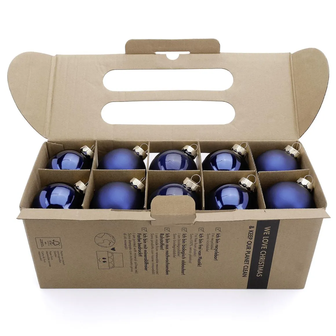 Adornos Navideños De Cristal Con 3 Acabados Diferentes En Azul Oscuro