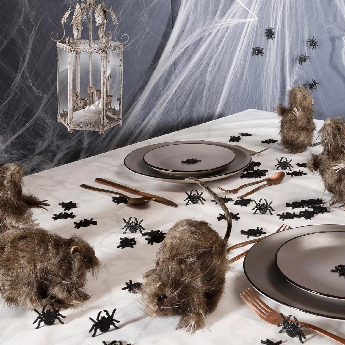 Arañas Decorativas Con Purpurina 72 Unidades En Negro