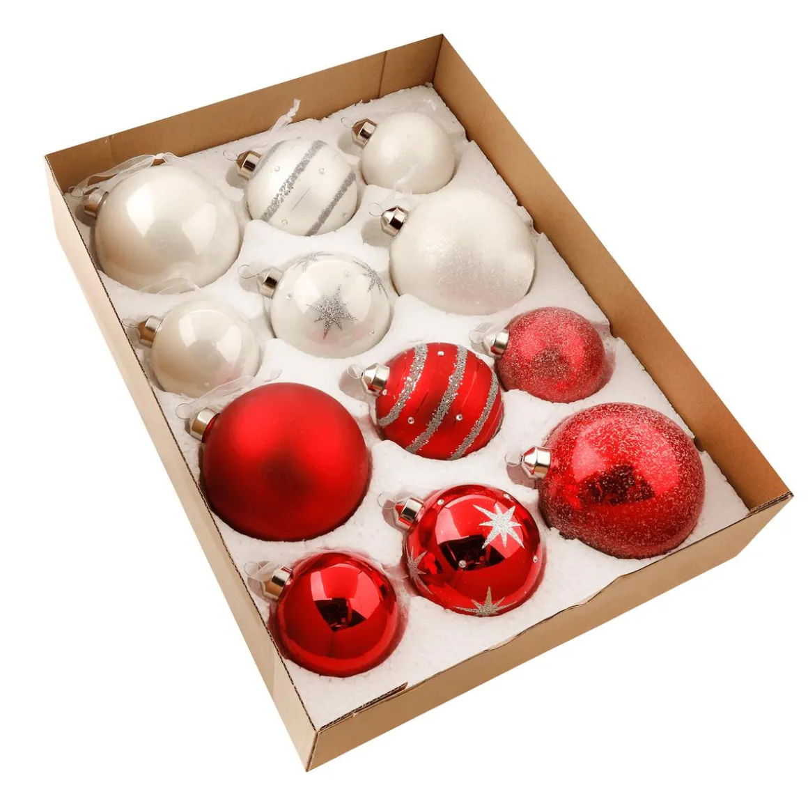 Bolas De Navidad De Cristal 7 - 10 Cm Ø Caja De 12 Unid. Rojas