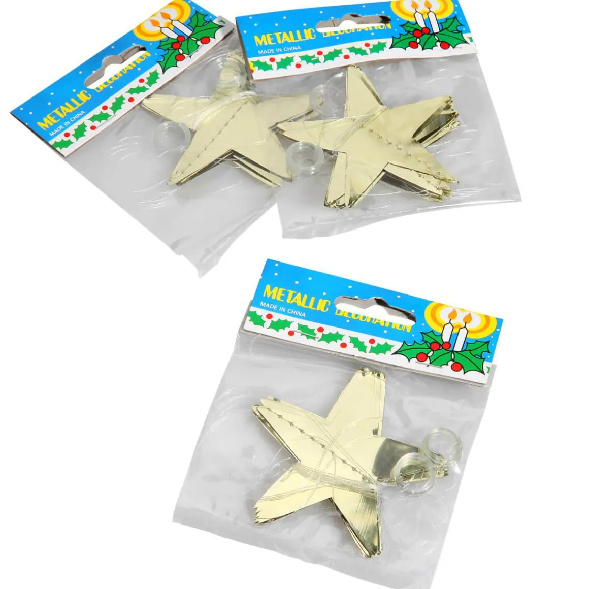 Cadena De Estrellas De Plástico Oro Ø 7 Cm, 200 Cm, 3 Piezas