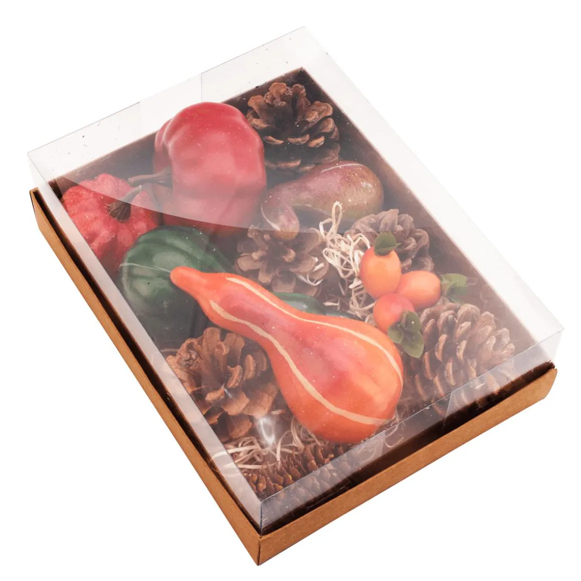 Caja Decorativa De Calabazas Con Piñas 20 X 15 X 6 Cm