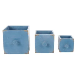Cajones De Madera Rústica 3 Piezas Azul 9 X 12 X 15 Cm