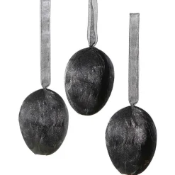 Colgante Decorativo Huevo Con Plumas Negro, Longitud 8 Cm, 3 Piezas