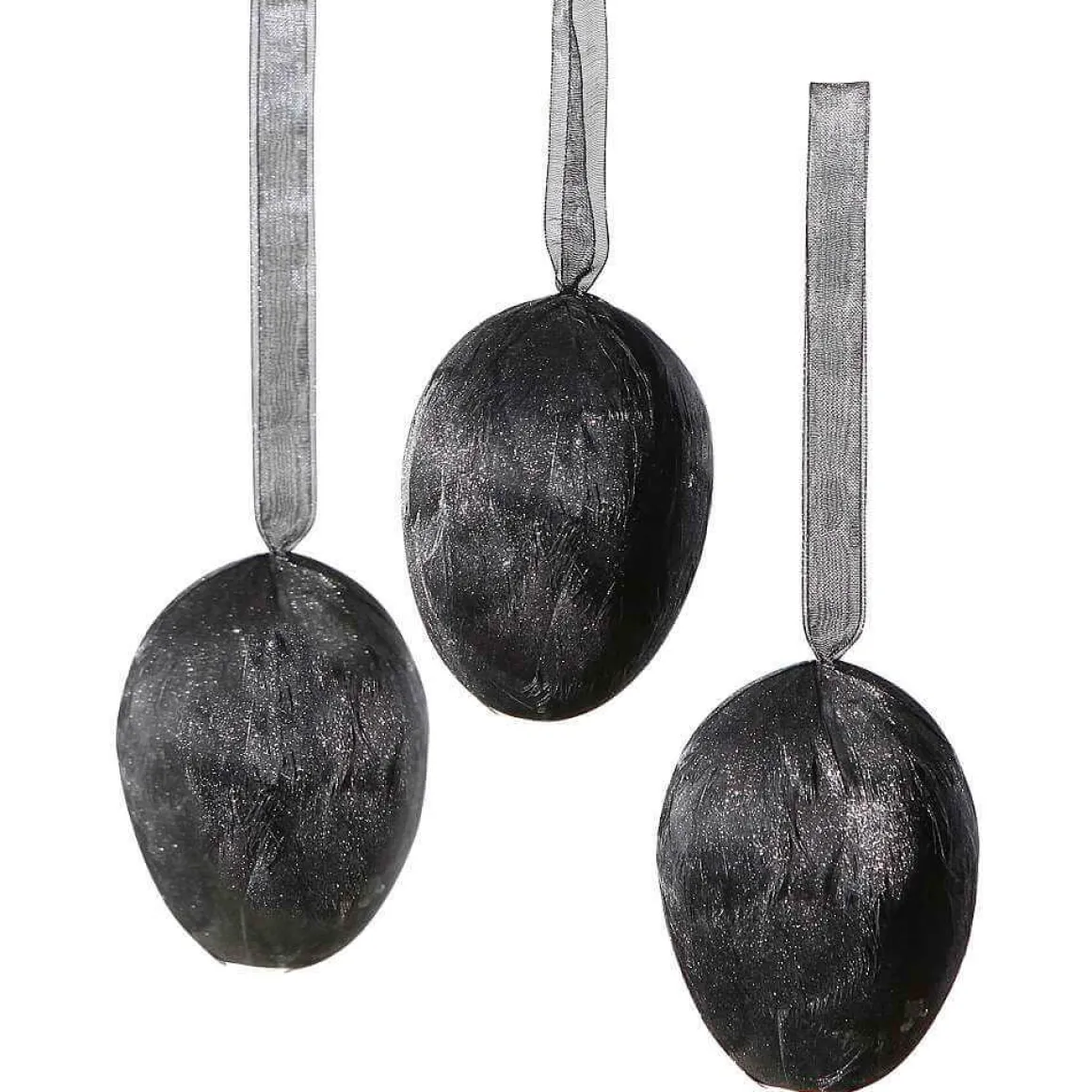 Colgante Decorativo Huevo Con Plumas Negro, Longitud 8 Cm, 3 Piezas