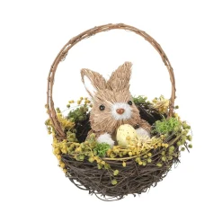 Conejo De Pascua De Sisal En Cesta Con Huevo De Pascua 15 Cm