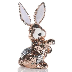 Conejo De Pascua Decorativo Con Lentejuelas Reversibles Cobre Y Plata, 21 Cm