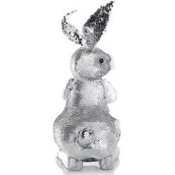 Conejo De Pascua Decorativo Con Lentejuelas Reversibles Plata, 35 Cm