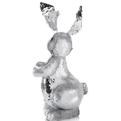 Conejo De Pascua Decorativo Con Lentejuelas Reversibles Plata, 35 Cm