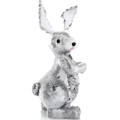 Conejo De Pascua Decorativo Con Lentejuelas Reversibles Plata, 35 Cm