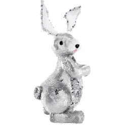 Conejo De Pascua Decorativo Con Lentejuelas Reversibles Plata, 35 Cm