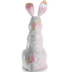Conejo De Pascua Decorativo Con Lentejuelas Reversibles Blanco Iridiscente 42 Cm