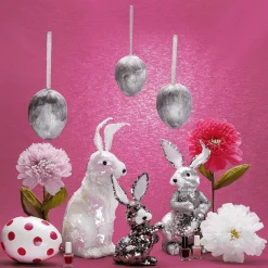 Conejo De Pascua Decorativo Con Lentejuelas Reversibles Blanco Iridiscente 42 Cm