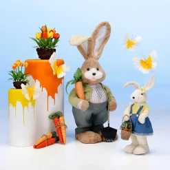 Conejo De Pascua Decorativo De 57 Cm De Altura, Beige, Con Cesta