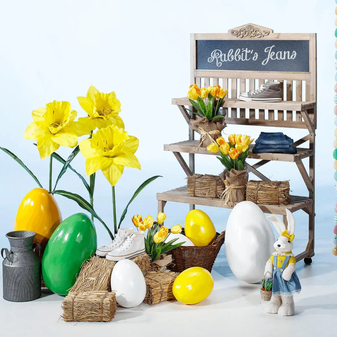 Conejo De Pascua Decorativo De 57 Cm De Altura, Beige, Con Cesta