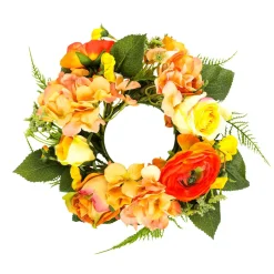 Corona De Flores De Hortensia Artificial Naranja 30 Cm Ø