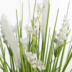 Césped Artificial Decorativo Con Flores Blancas 48 Cm