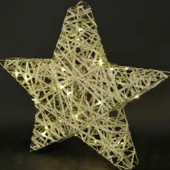 Estrella LED A Pilas Con Temporizador, Dorada