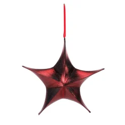 Estrella Plegable De Tela Decorativa, Rojo Metalizado, Con Cremallera