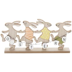 Expositor De Madera Conejos De Pascua Bailarines Con "Tirón De Pascua" 30 Cm