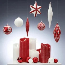 Juego De Bolas De Navidad XXL Rojo Blanco 3 - 14 Cm De Largo Y 3 - 6 Cm De Diámetro Con Percha Metálica