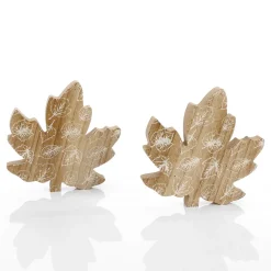Juego De Hojas De Arce De Madera Decorativas 2 Pcs. Marrón 15 X 15 X 2 Cm