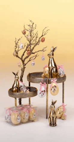 Juego De Huevos De Pascua, 5cm Beige Y Marrón Con Patrón De Flores Y Lazo 8pcs.
