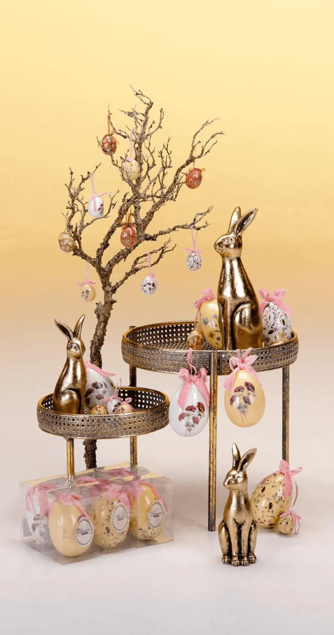 Juego De Huevos De Pascua, 5cm Beige Y Marrón Con Patrón De Flores Y Lazo 8pcs.