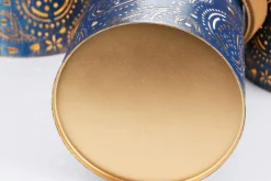 Linternas Redondas De Metal 3 Piezas Oro Azul