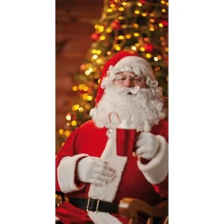 Pancarta De Tela Ignífuga "Papá Noel Con Chocolate Caliente" De Tela De Bandera 100 X 200 Cm