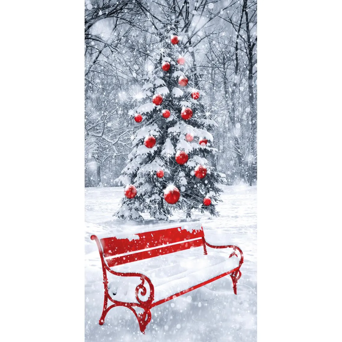Pancarta De Tela Ignífuga "Banco Rojo De Invierno" De Tela De Bandera 100 X 200 Cm