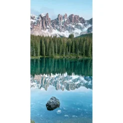 Pancarta De Tela Ignífuga "lago De Montaña Tranquilo Con Reflejo" De Tela De Bandera 100 X 200 Cm