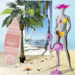 Pancarta De Tela Ignífuga "Hamaca Bajo Las Palmeras En Una Playa De Ensueño" De Tela De Bandera 100 X 200 Cm