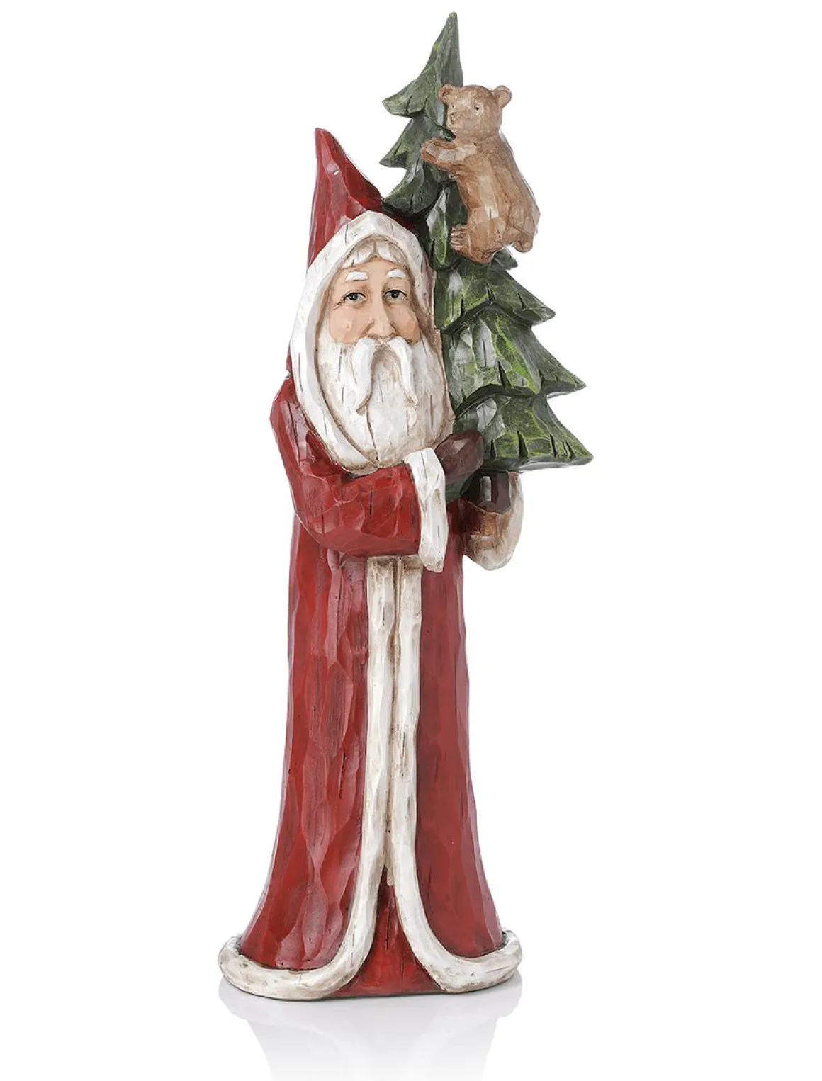 Papá Noel De Madera Pintado Al Natural 51 Cm