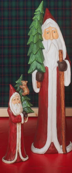 Papá Noel De Madera Pintado Al Natural 51 Cm