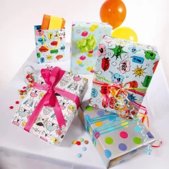 Papel De Envolver Sostenible, Plateado Y Con Puntos De Colores - Bobina De Papel De Envolver De 50 M
