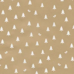 Papel De Regalo Navideño Sostenible Y Dorado Con Abetos Blancos - Bobina De Papel De Regalo De 50 M