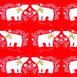 Papel De Regalo Navideño Sostenible De Color Rojo Con Osos Polares Blancos - Bobina De Papel De Regalo De 50 M
