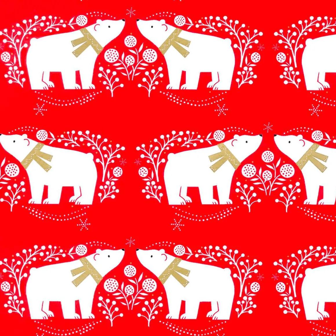 Papel De Regalo Navideño Sostenible De Color Rojo Con Osos Polares Blancos - Bobina De Papel De Regalo De 50 M