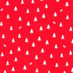 Papel De Regalo Navideño Sostenible De Color Rojo Con Abetos Blancos - Bobina De Papel De Regalo De 50 M