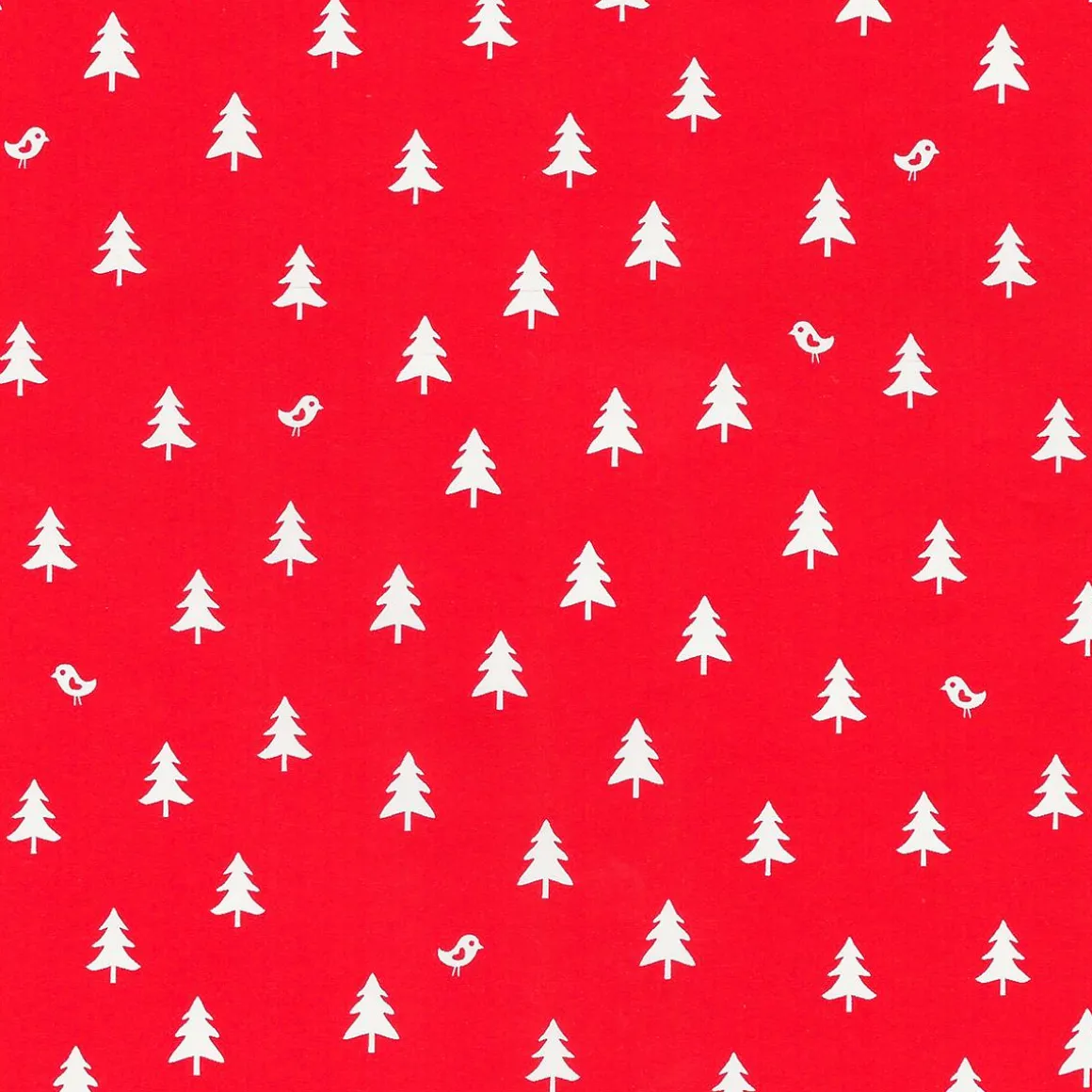 Papel De Regalo Navideño Sostenible De Color Rojo Con Abetos Blancos - Bobina De Papel De Regalo De 50 M