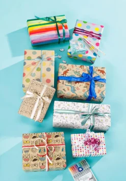 Papel Kraft Reciclado Con Búhos De Colores - Rollo De Papel De Regalo De 50 M.