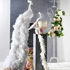 Pavo Real Blanco Decorativo, Longitud: 150 Cm
