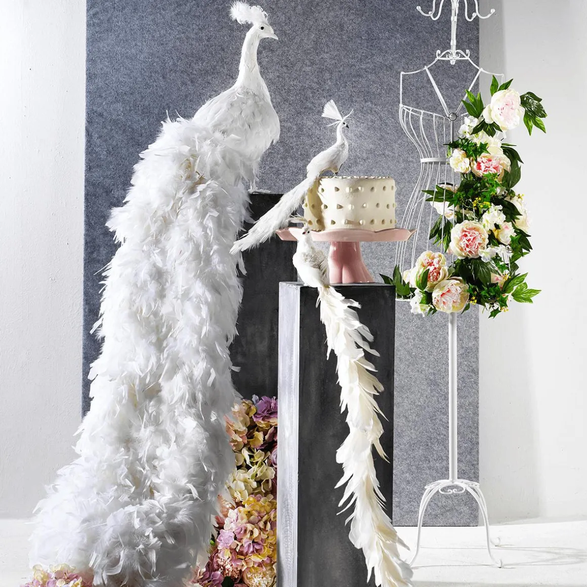 Pavo Real Blanco Decorativo, Longitud: 150 Cm