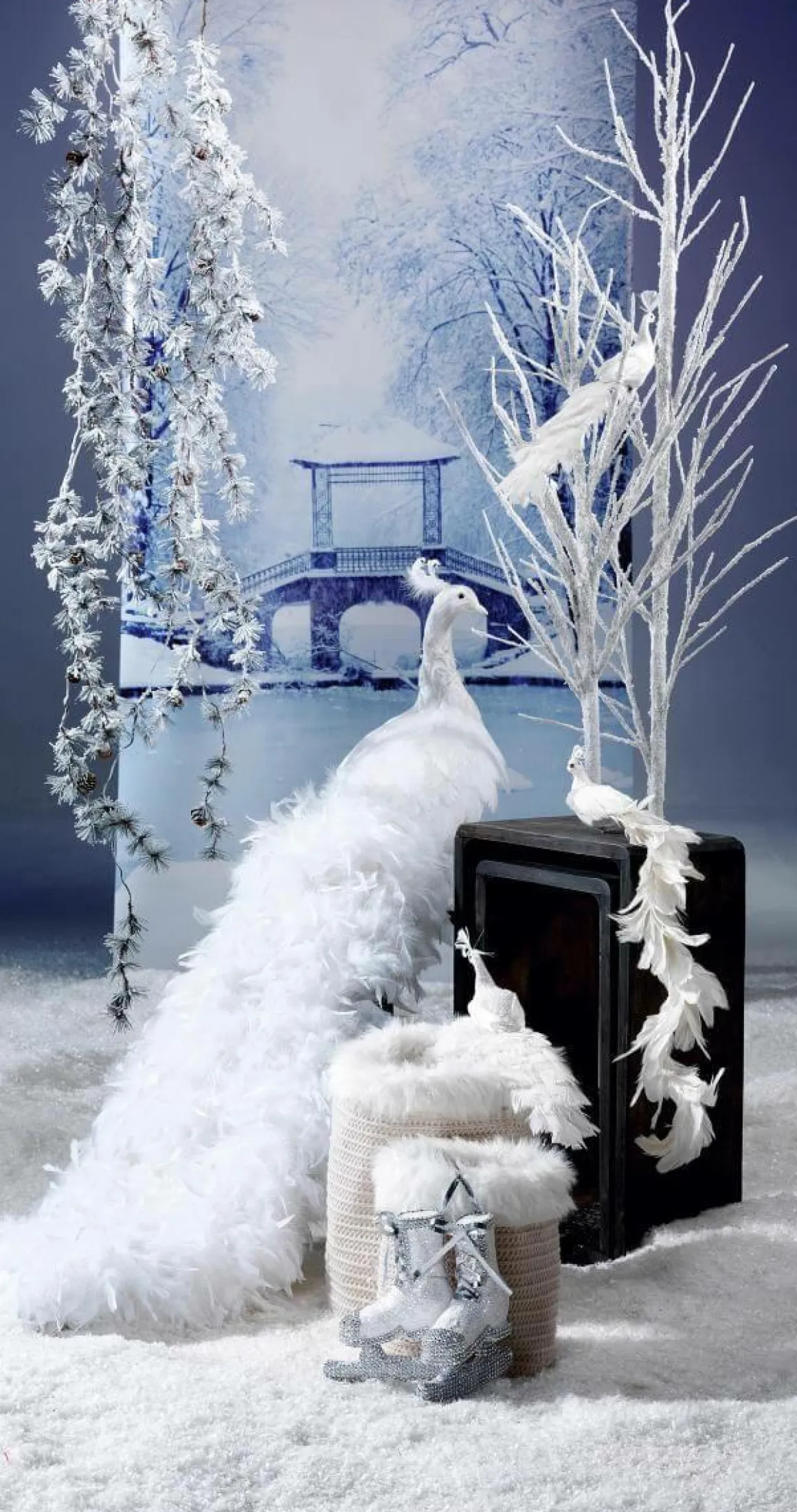 Pavo Real Blanco Decorativo, Longitud: 150 Cm