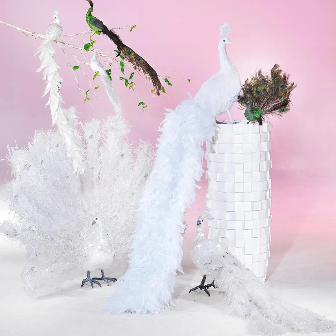 Pavo Real Blanco Decorativo, Longitud: 150 Cm