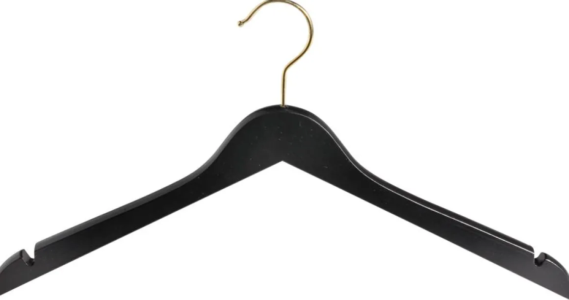 Percha De Madera Con Muescas, Negro/latón, 44 Cm